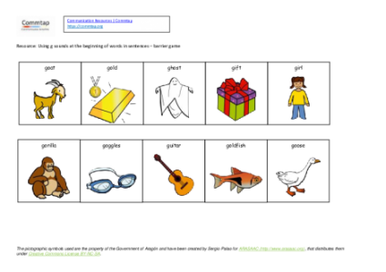 Barrier game - g at the beginning of words in sentences