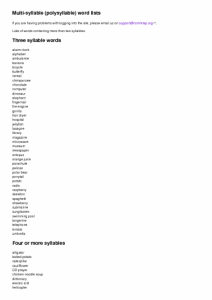 Multi-syllable (polysyllable) word lists
